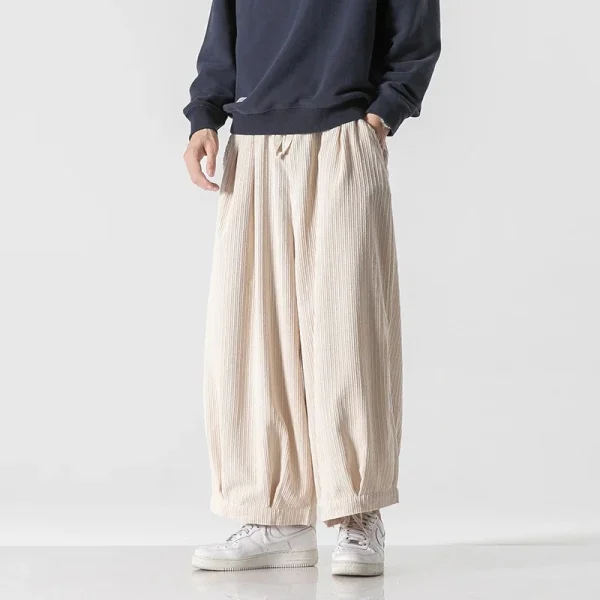pantalon japonais en velours côtelé blanc mode