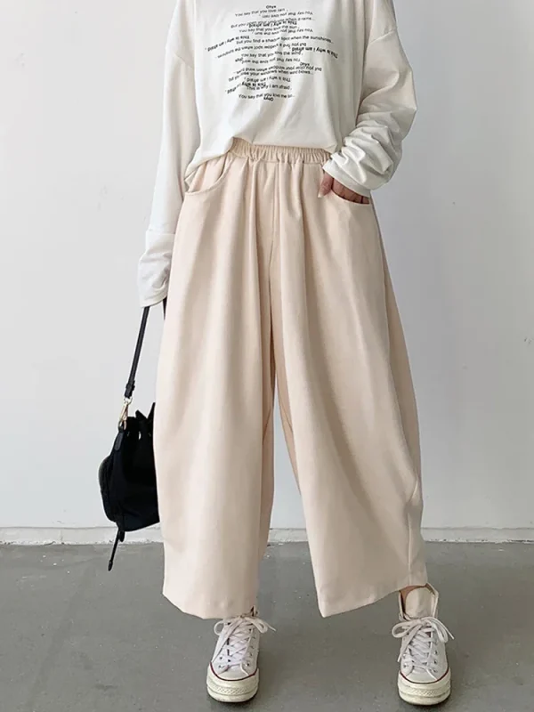 pantalon carotte en coton beige