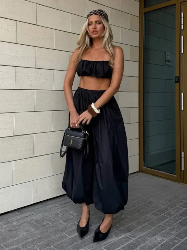 pantalon large en coton noir