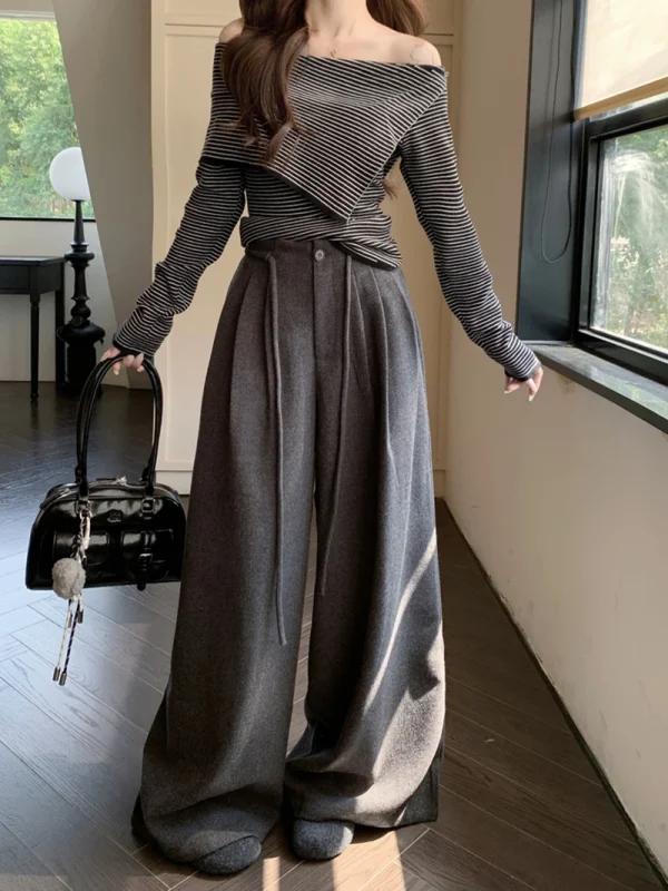 pantalon baggy en laine gris