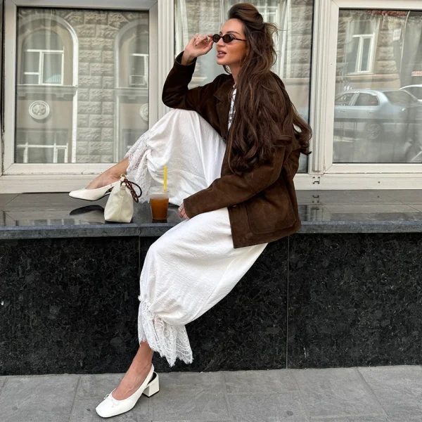 pantalon vintage en dentelle blanc