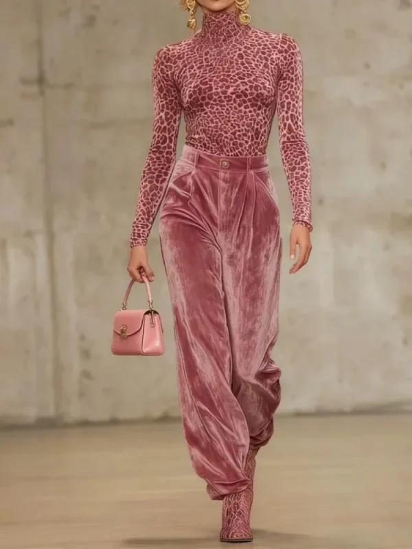pantalon plissé velours rose
