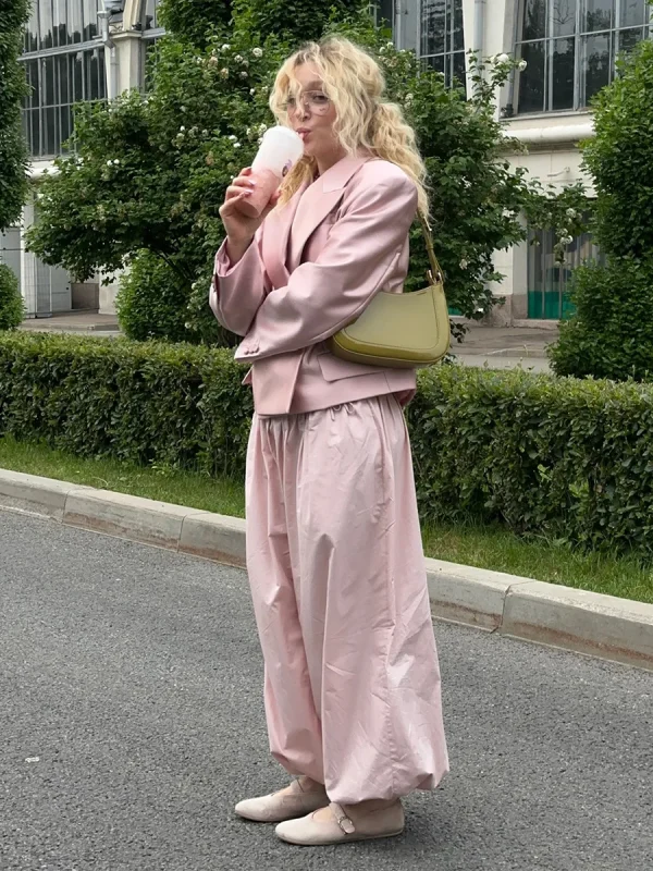 pantalon large en coton rose