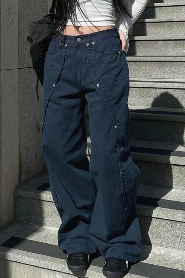 jean large coton bleu marine