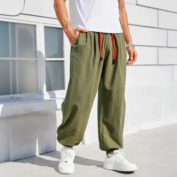 pantalon jogging en lin vert
